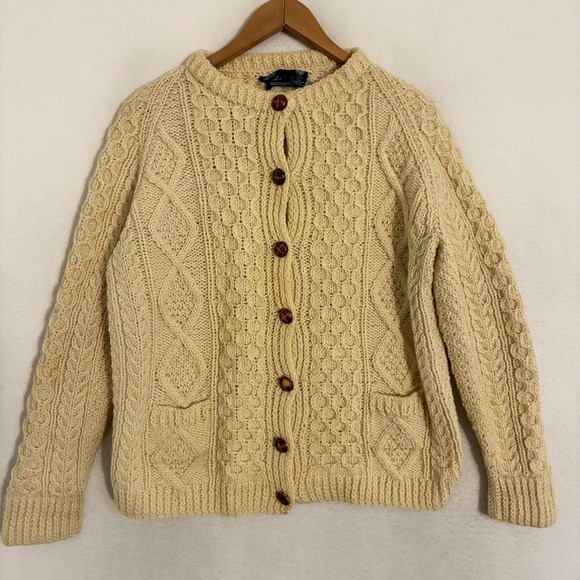 Standun Sweaters - Vtg Standun Fishermans Wool Cardigan Sweater Fits Women L Chunky Cable Knit Boho